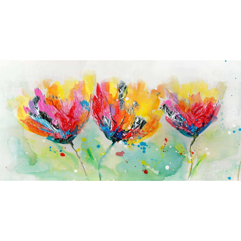 Four colorful flowers - 24"x48" Framed canvas