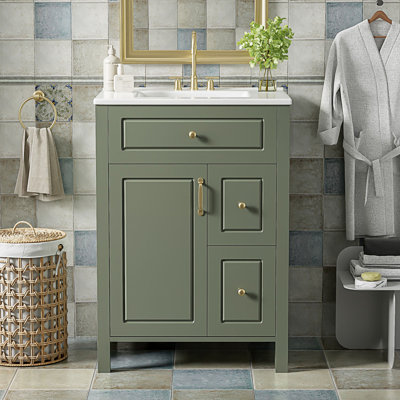 Bathroom Vanity With Ceramic Sink, 1 Soft Close Door, Storage Cabinet With 2 Soft Close Drawers