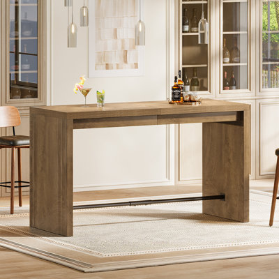63-Inch Bar Table, Modern Counter Height Pub Dining Table with Metal Footrest, Narrow Rectangular Home Bar Unit for Kitchen, Dining Room, Living Room, Bistro