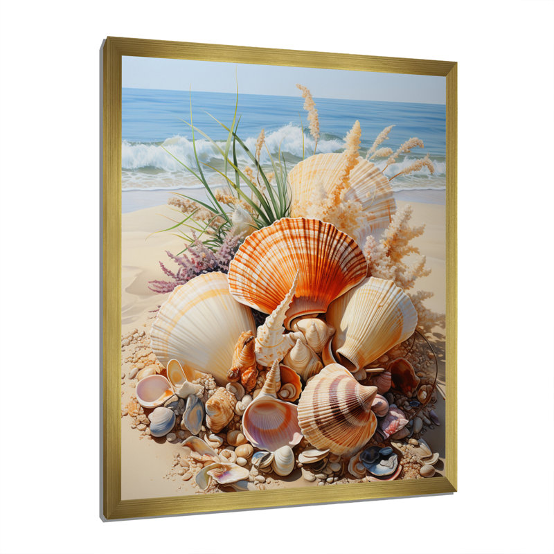 Photo de plage, coquillage, collage V - animaux, impressions d'art mural, H 32 po x l 16 po x P 1 po, Encadrement doré