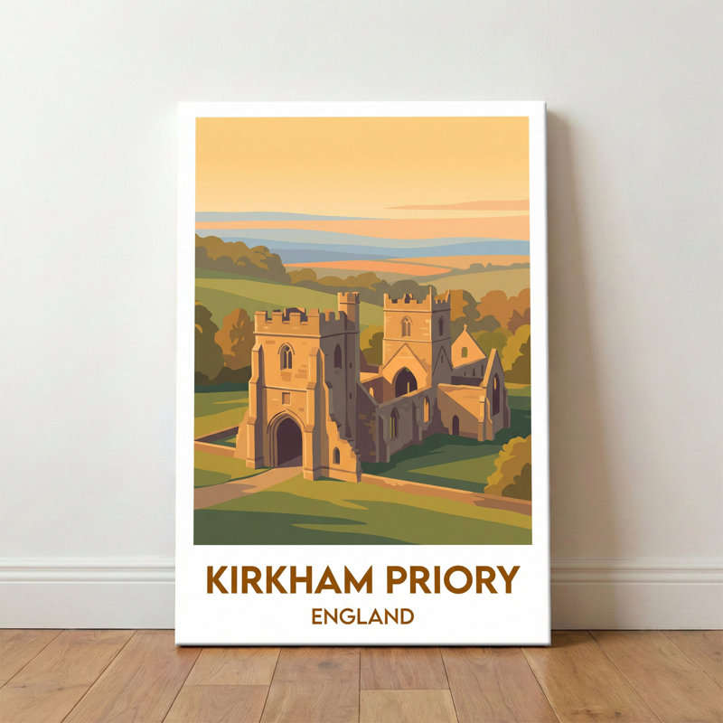 Kirkham Priory, England - Romantic Travel Poster Of Medieval Ruins In The Yorkshire Countryside. Giclee Print On Wrapped Canvas. Wall Art, Home Decor - Religious & Cultural Sites, England - Wrapped Canvas Print