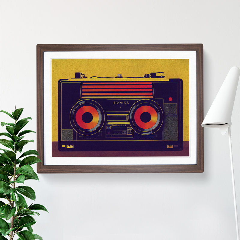 Retro Boombox Vol.1 1 Piece Single Picture Frame Painting, 34cm H x 46cm W x 2cm D, Walnut Framed