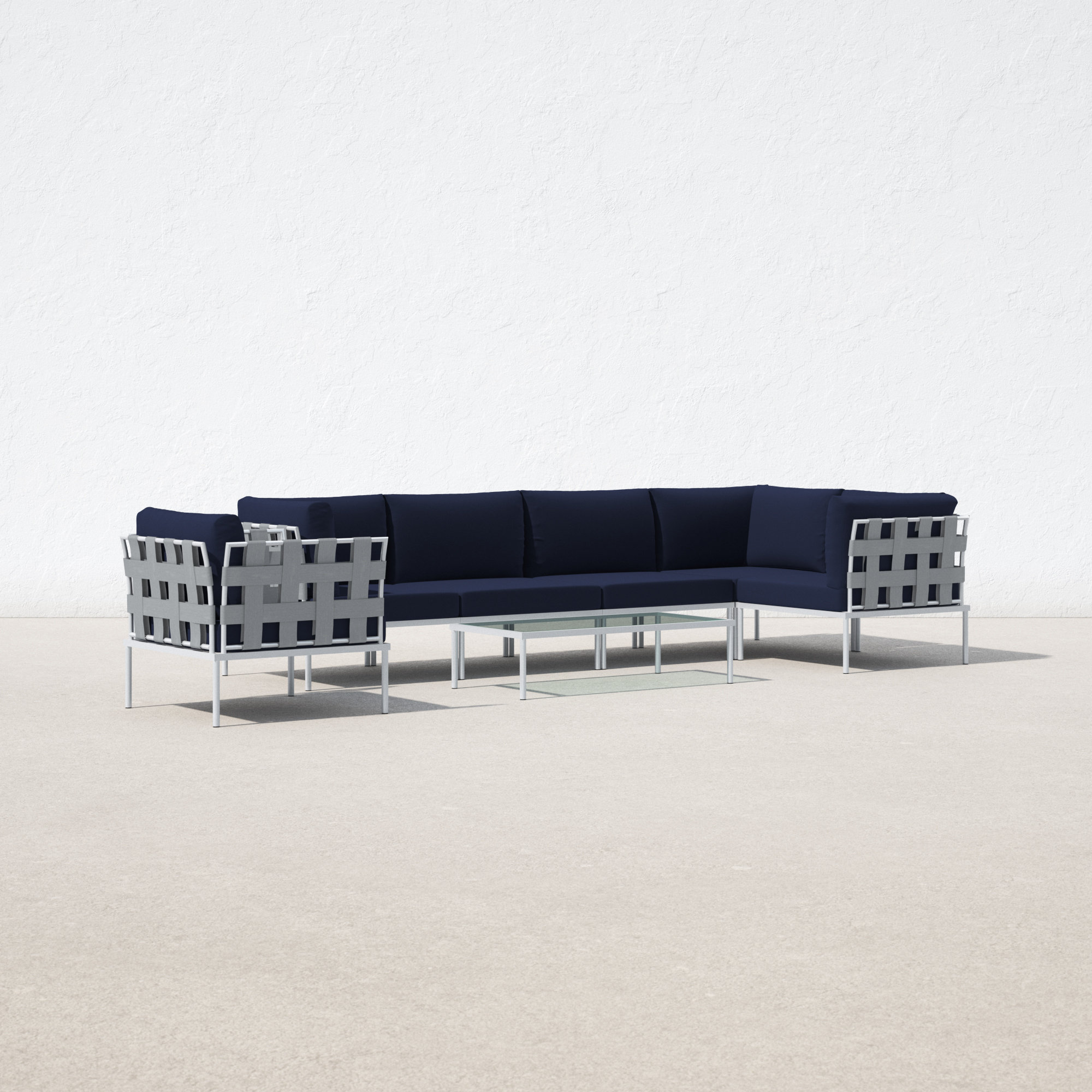 Harmony 7-piece Outdoor Patio Aluminum Sectional Sofa Set, Navy