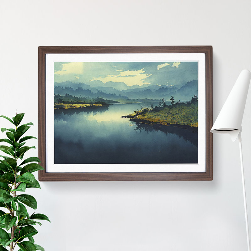 A Watercolour River - Single Picture Frame Painting, 46cm H x 64cm W x 2cm D, Walnut Framed