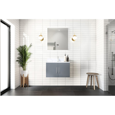 Meuble-lavabo gris foncé avec comptoir en marbre Miroir à DEL - résistance aux égratignures, surface protégée de l'armoire à fermeture en douceur,