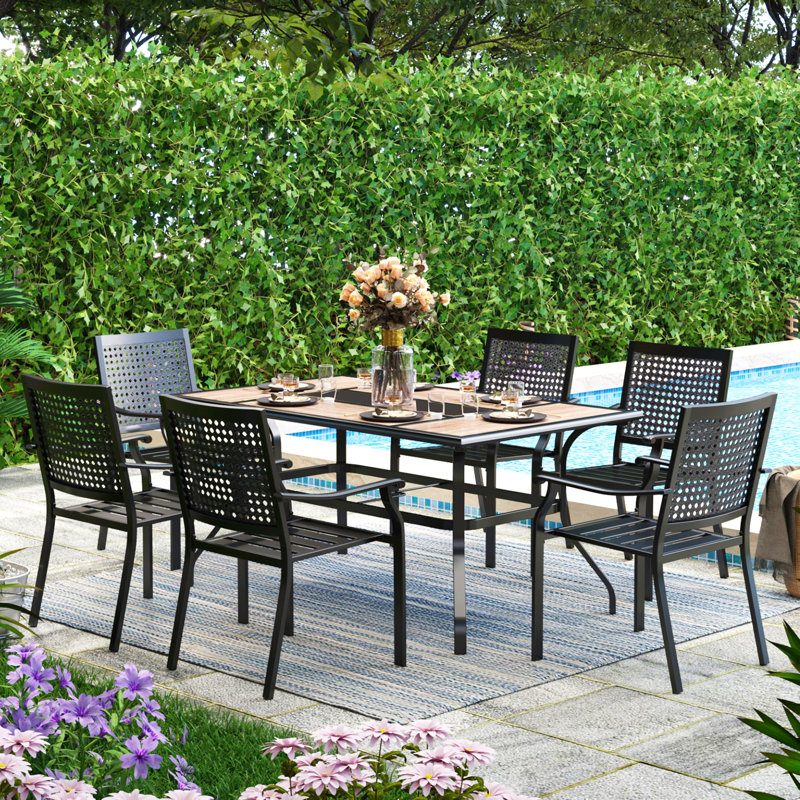 Argyri 6 - Person Patio Dining Set Umbrella Hole Included Rectangular Table