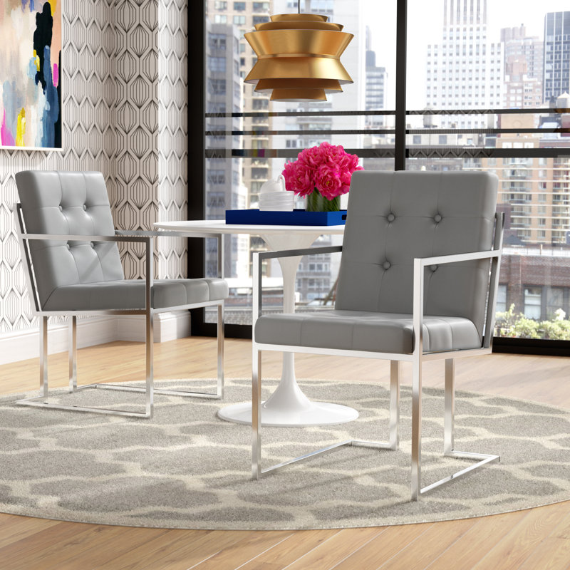 Fauteuil capitonné Vannessa, Gris, Chrome