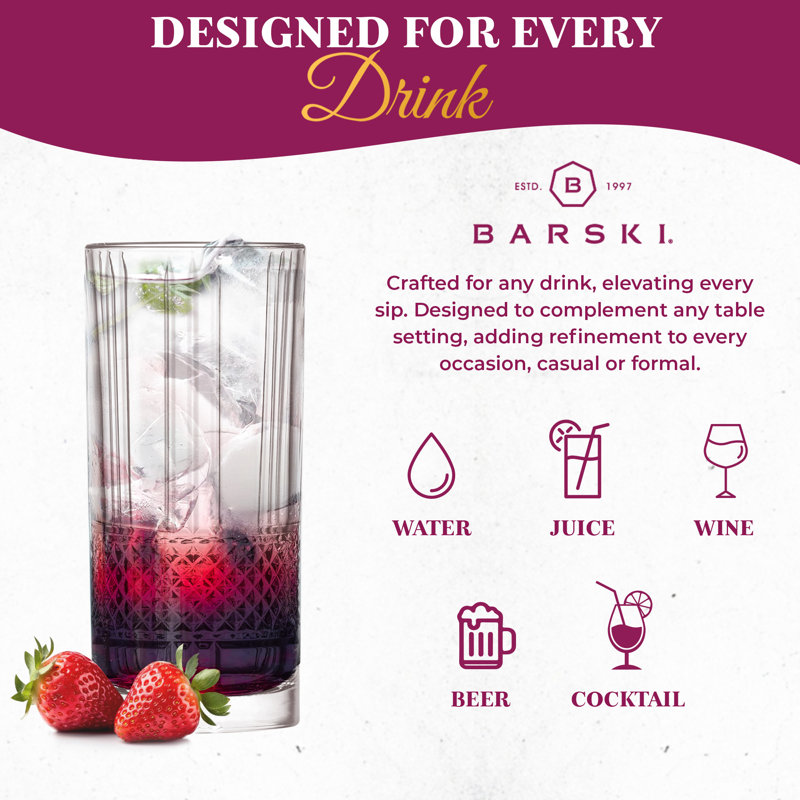 Highball Glass - Drinking Glasses - Set of 4 - Hiball Tumblers - 13 oz, Made in Europe