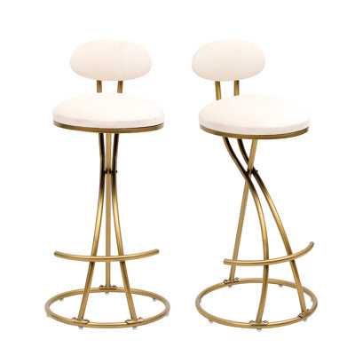 Upholstered Home Bar Stools Of 2, Velvet Seat, Golden Metal Frame, 27.95'' Seat Height, Easy Assembly For Users Modern Restaurants Creamy White Velvet, Gold Base, 220lbs Max Weight, Clean