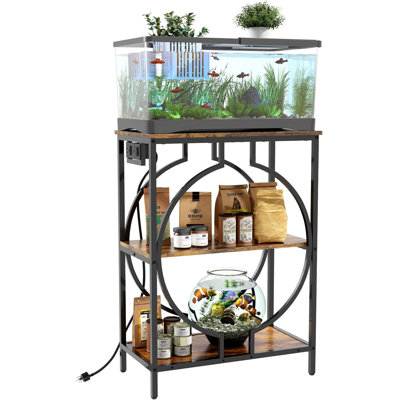 10 Gallon Aquarium Stand with Power Outlet, 3 Tier Heavy Duty Metal Fish Tank Stand with Storage