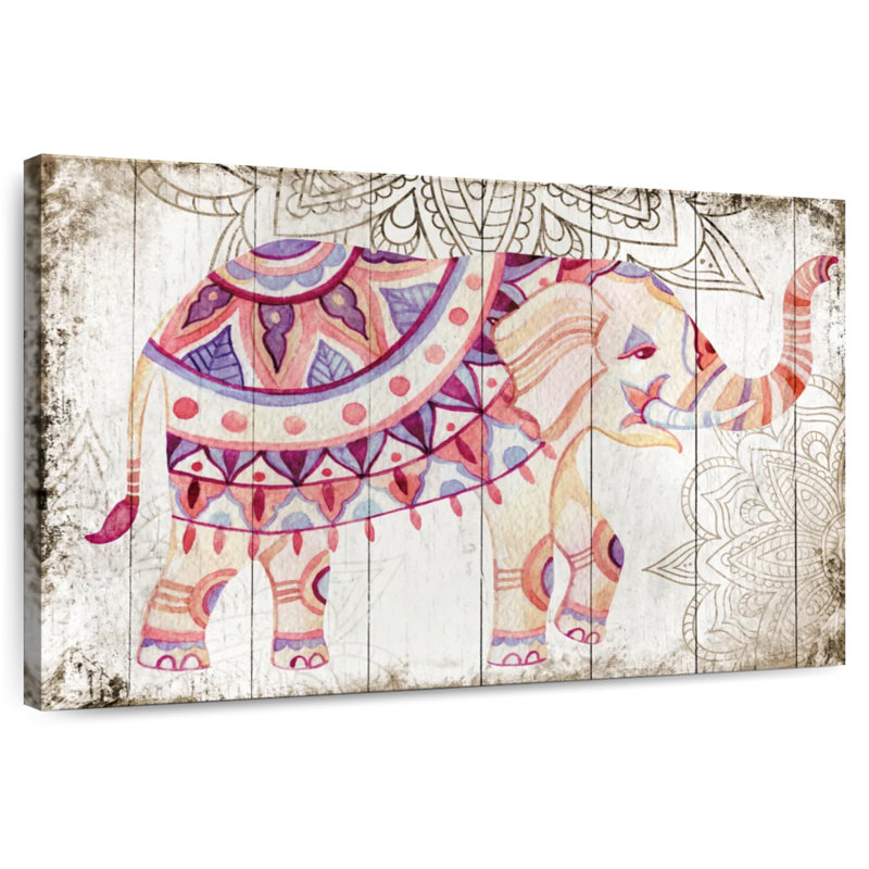 Wooden Mandala Elephant, 8" H x 12" W