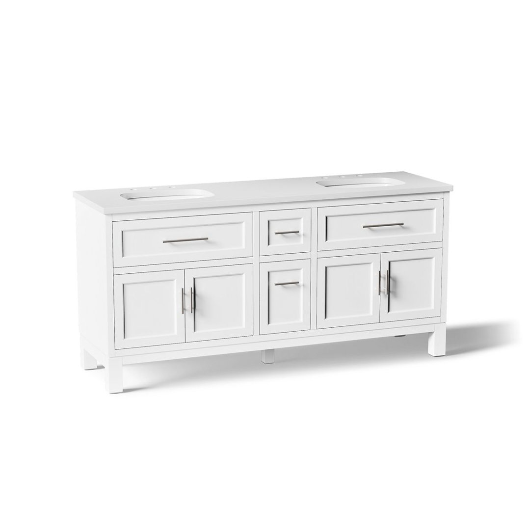 Quo 73'' Wall Mounted Single Bathroom Vanity with Solid Wood Top Kohler Base 