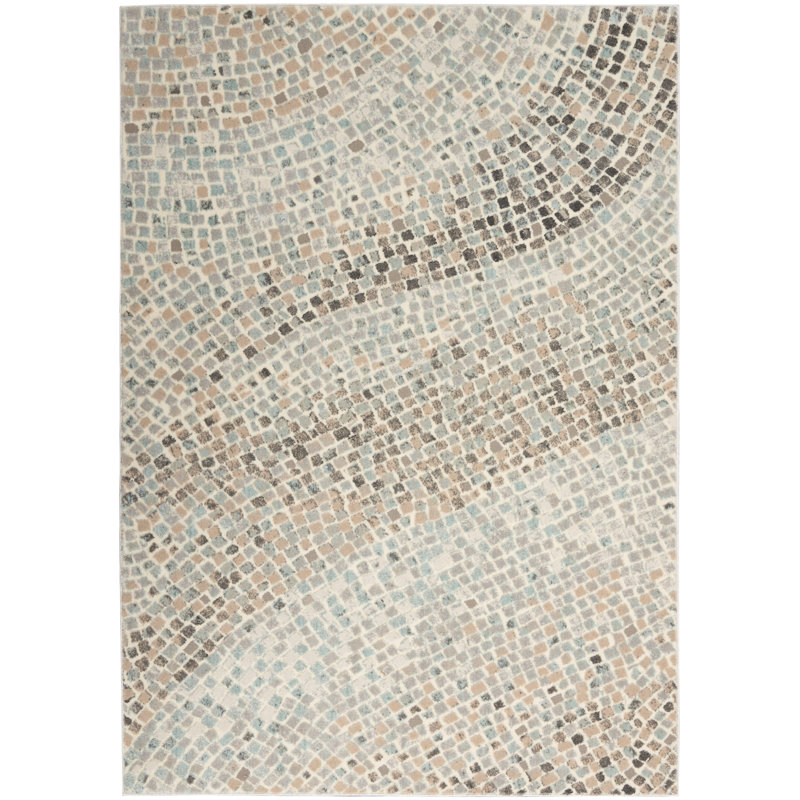 Goris Geometric Ivory/Beige/Taupe Area Rug, Runner 2'2" x 7'6"