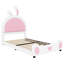 Lit plateforme simple tapissier avec tête de lit lapin mignon - Grande capacité de charge blanche et rose