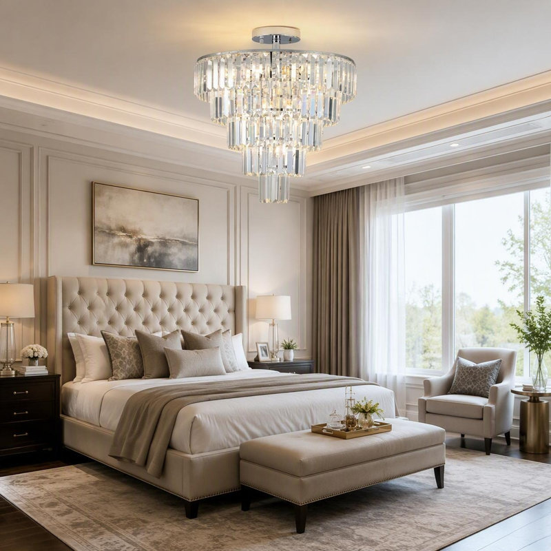 Plafonnier encastré de luxe moderne en cristal chromé à 5 niveaux de 20 pouces pour le salon, la salle à manger, la chambre à coucher et la base E12 à 10 lumières