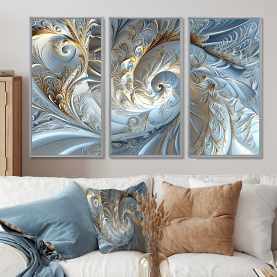 Light Blue Fractal River - Abstract Spirals Wall Art Living Room Set