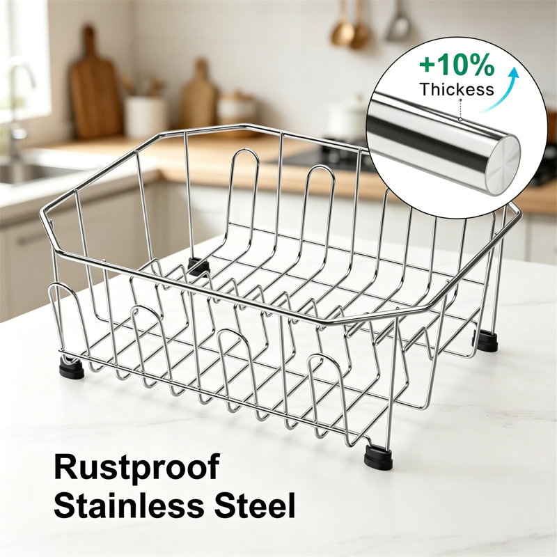 Small In-Sink Stainless Steel Dish Drying Rack for RV, Apartment Kitchen, Silver