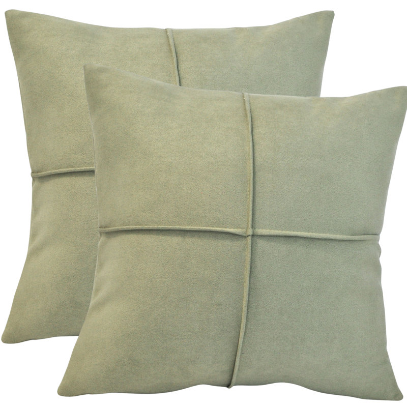 Coussin décoratif en micro suède, coussin en faux suède (paquet de 2), H 20 po x l 20 po, Polyester, Vert sauge