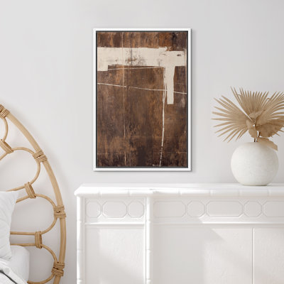 Style Mid-Century brun foncé, formes abstraites neutres, grand cadre rustique, décor minimaliste M24