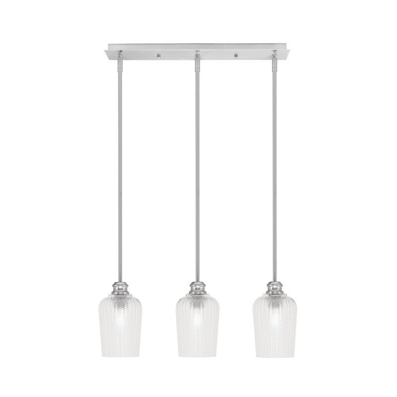 Luminaire suspendu linéaire à 3 lumières avec verre de 5 po Edge, Nickel brossé, Transparent texturé