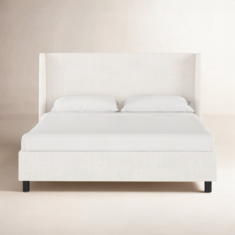 Tilly Upholstered Low Profile Platform Bed, King, Zuma White Textured Linen