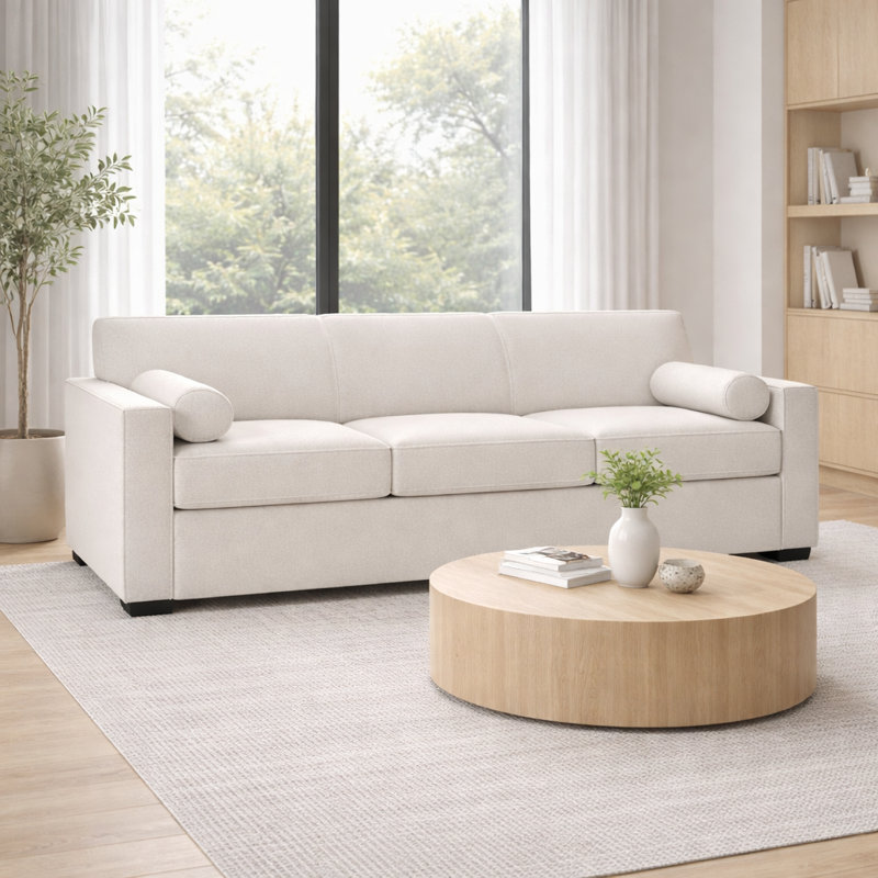 Francesca 92" Upholstered Sofa, Macarena Light Gray Basketweave