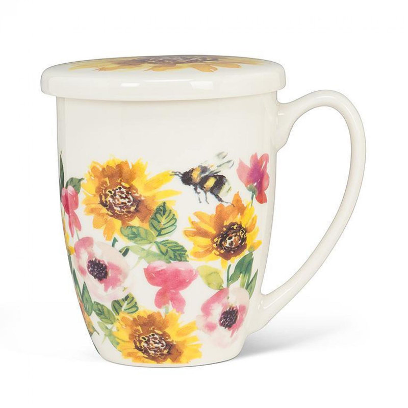 Sunflowers & Bees Strainer, Lid And Mug