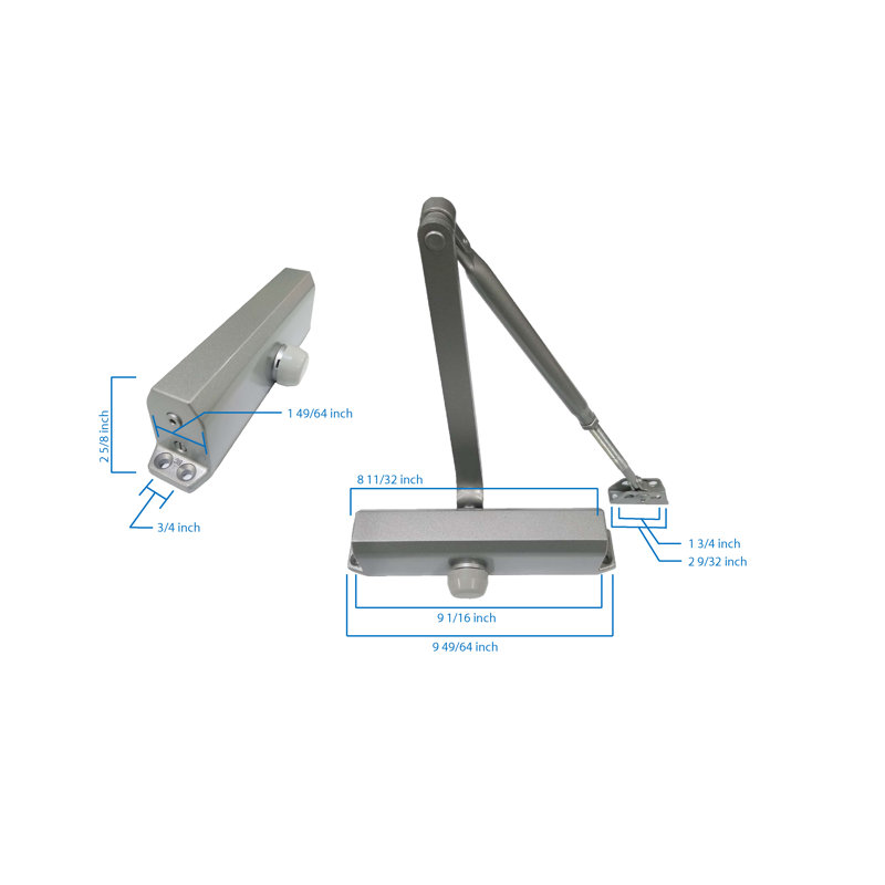 Commercial ADA Grade 1 Door Closer with Adjustable Spring Tension - Sizes 1-4, Aluminum