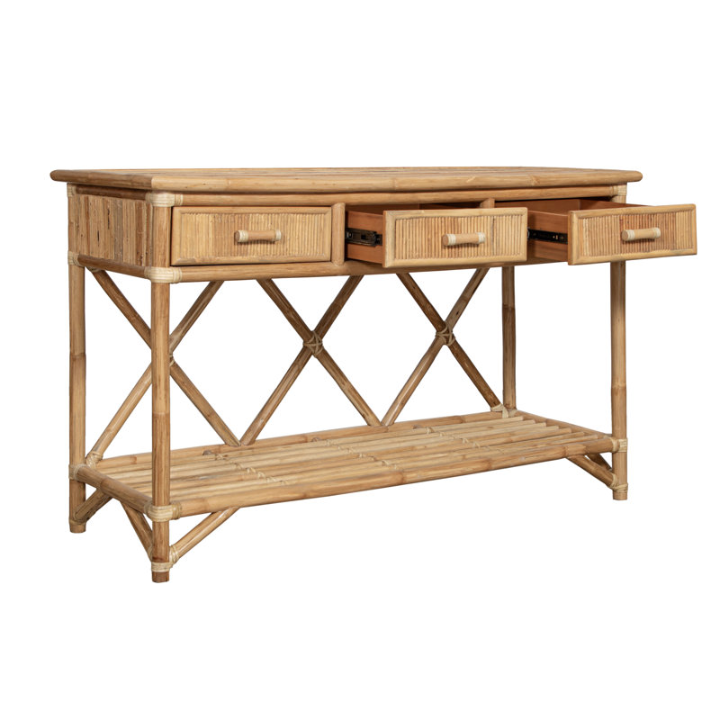 54'' Wide 3 Drawer Rattan Wood Sideboard, Natural