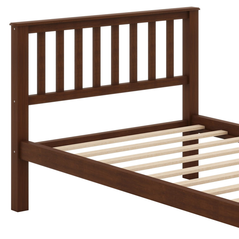 Lit plateforme en bois avec tête de lit, pied de lit et lattes en bois, Noyer