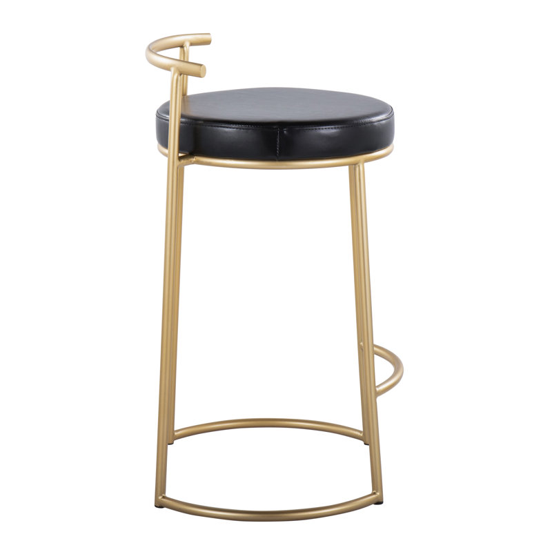 Tabouret de comptoir rond rond de 26 po de hauteur fixe en métal doré et similicuir noir par LumiSource