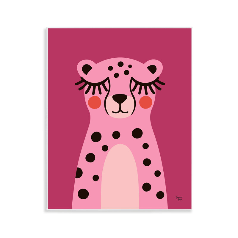 Plaque murale rose avec sourire guépard, design par Jessica Beck