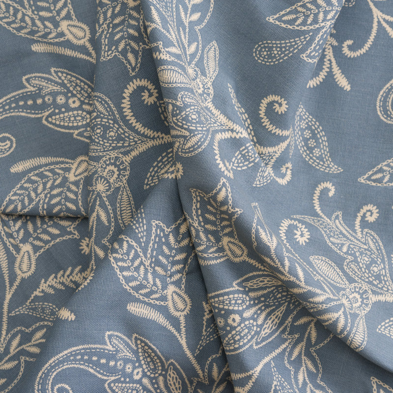 Cantonnière festonnée en coton Sanita, Bleu