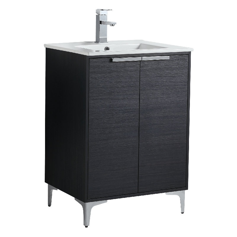 24'' Single Bathroom Vanity with Ceramic Top, Polished Chrome