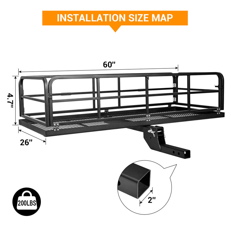 Panier de transport monté sur attelage - Support de transport robuste pliable à fixation à l'attelage avec roues et poignée pour VUS, véhicule récréatif, camion et remorque