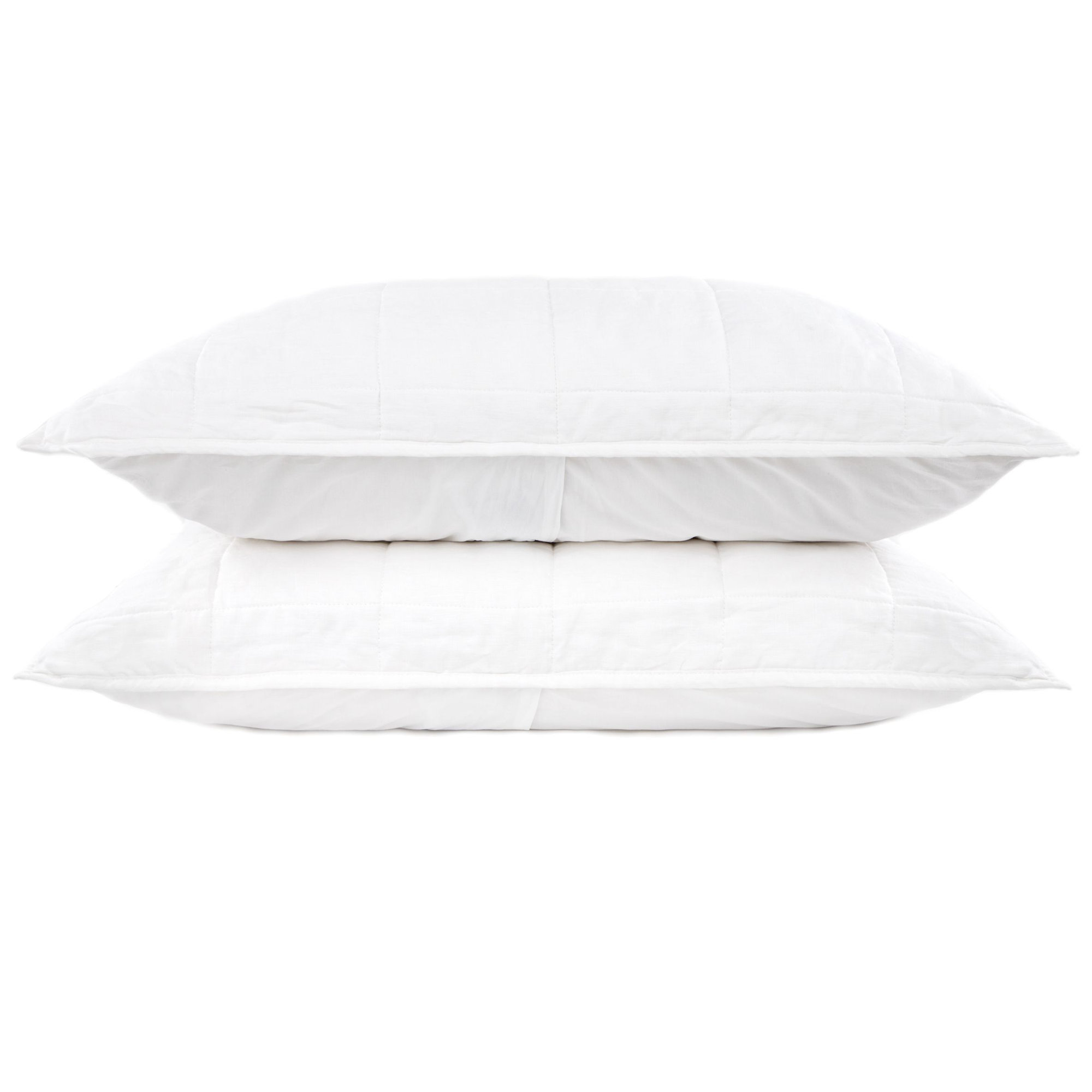 French Linen Box Stitch Quilted Sham Set, White, Queen
