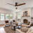 52 Inch Flush Mount Ceiling Fan With LED Light And Remote Control Solid Wood Blades