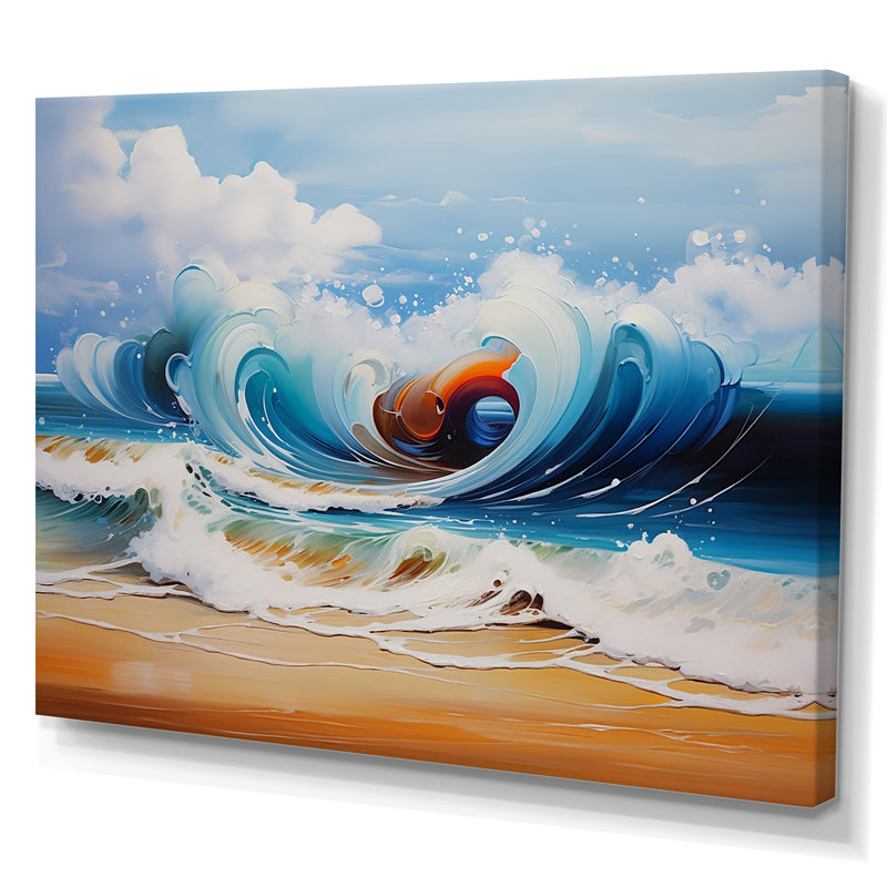 «Vibrant Beach Waves 1» - art mural vagues côtières, Toile tendue, H 12 po x l 20 po x P 1 po