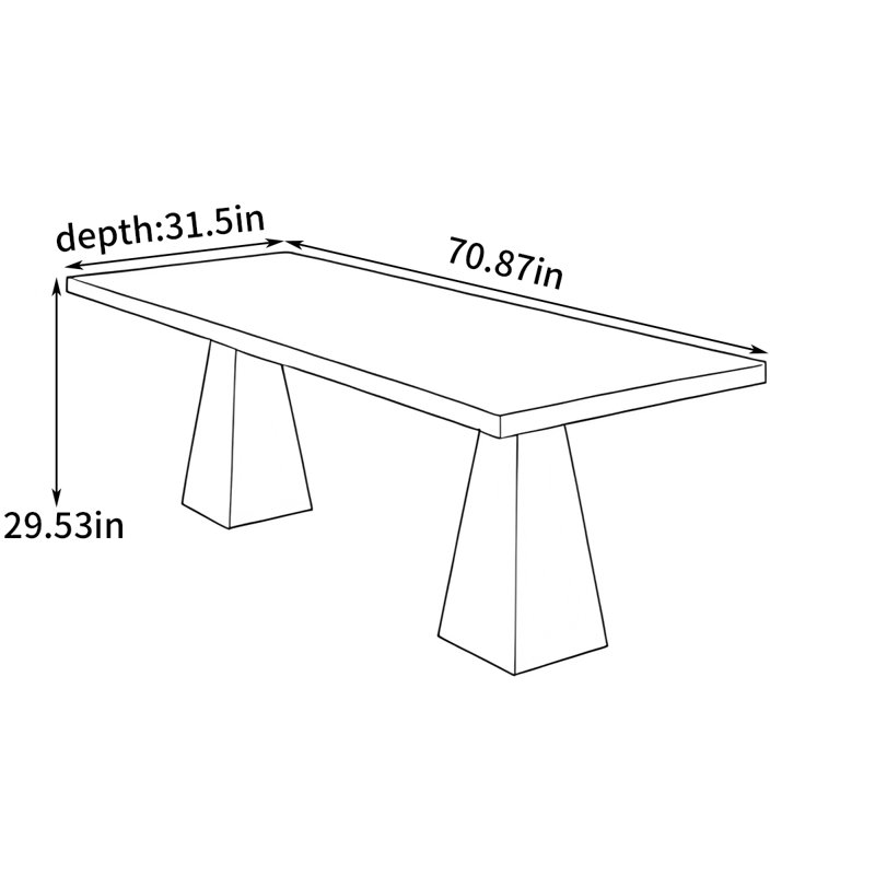 Simple rectangular large dining table, 29.53"H x 70.87"L x 31.5"W