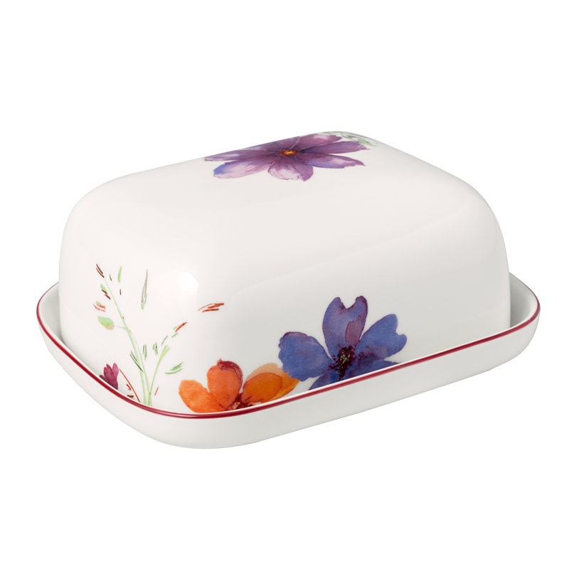 Villeroy & Boch - Mariefleur Basic Butter Dish with Lid, Colorful, Dishwasher-Safe, Microwave Safe, Butter Storage, Dish for Butter, Floral Design,Premium Porcelain, Made in Germany