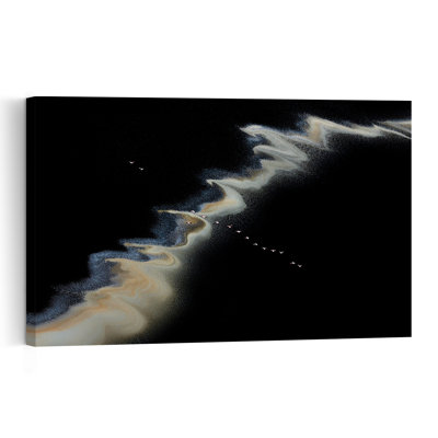 Flamingos Wavy Desert Landscape Abstract Minimalist Serene Bird Flamingo Landscape Nature Wall Art Print 1 Piece Wrapped Canvas Wall Art