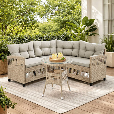 Ensemble de conversation modulaire en osier 3 personnes avec coussins Bogovic