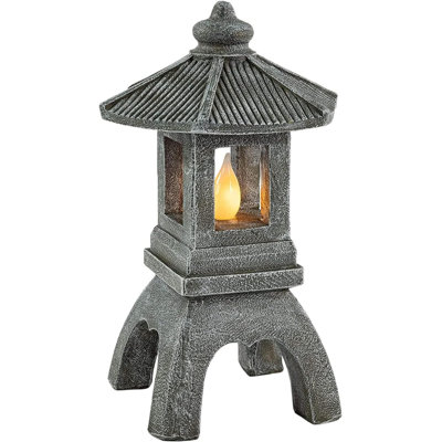 Solar Powered Tranquil Pagoda Garden Statue - Flickering LED Zen Lantern Japanese Outdoor Decor