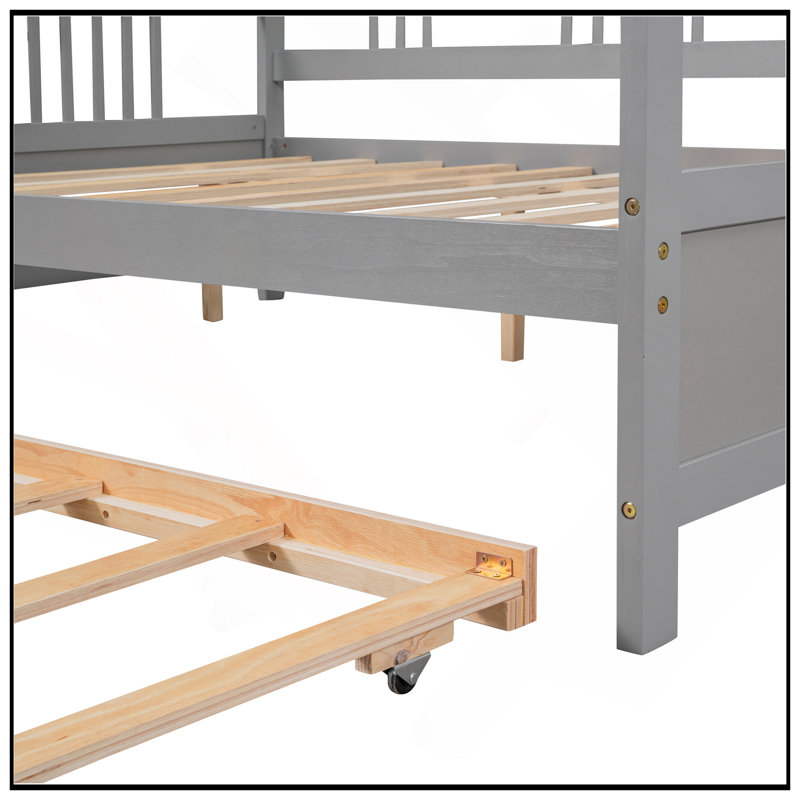 Full Size Daybed Wood Bed With Twin Trundle, Space-Saving And Multi-Functional Design For Modern Living, Gray