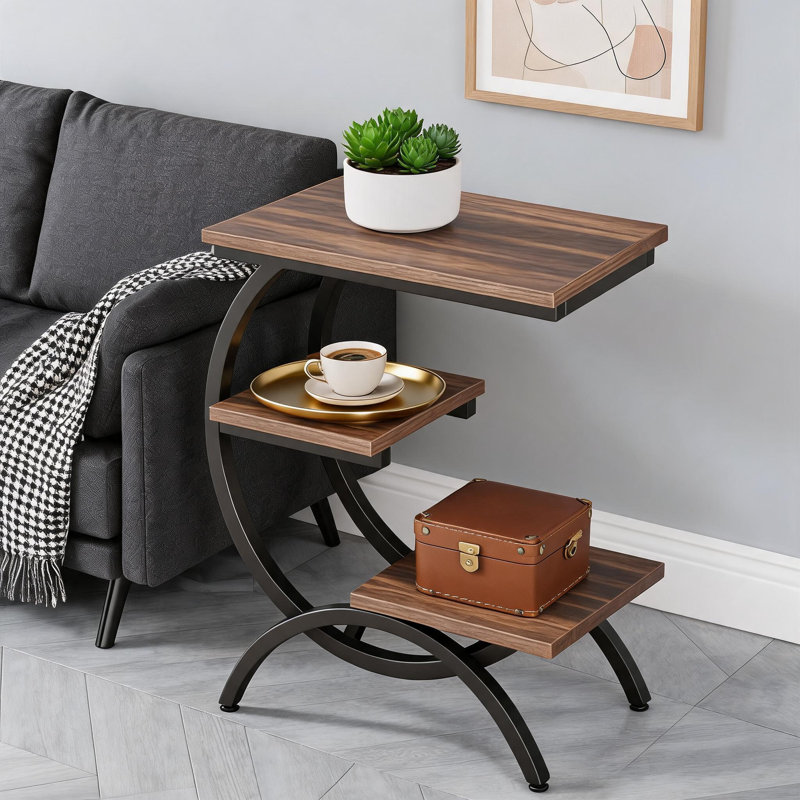 Table d'appoint de rangement à trois couches de type C, servant également de table basse, avec une conception compacte qui convient à une utilisation dans divers petits espaces