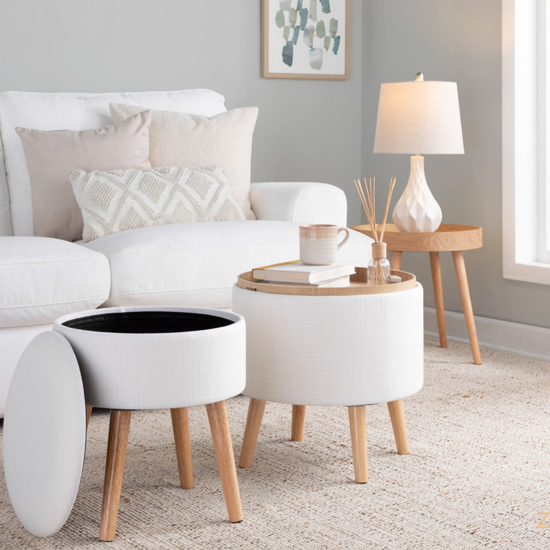 Repose-pieds avec rangement Tray, Crème