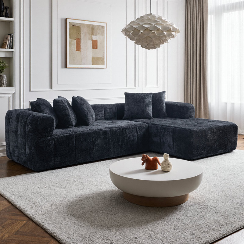 Canapé modulaire en laine d'agneau avec méridienne en L 107,9 po avec méridienne en L, aucun assemblage requis, meubles de salon modernes à assise profonde minimaliste, support en éponge et à ressorts