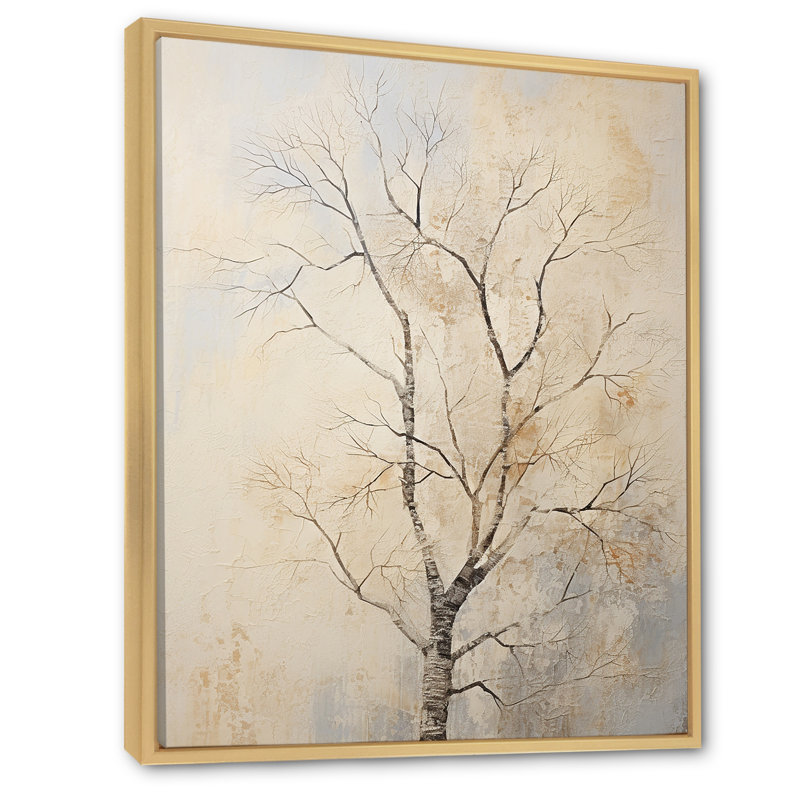«Beige Trees Oak Solitude V», reproduction sur toile, H 20 po x l 12 po x P 1 po, Cadre flottant naturel
