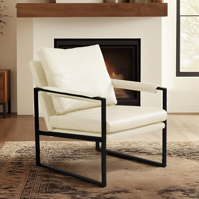 26" Industrial Faux Leather Accent Chair with Metal Frame