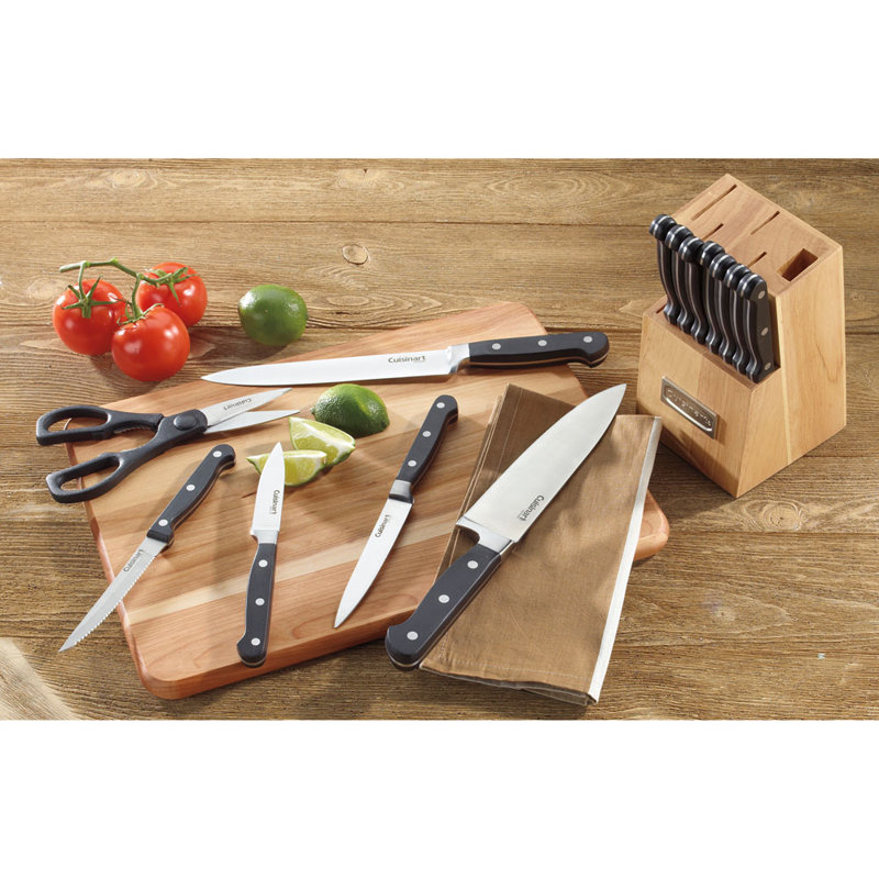 Ensemble de couteaux à trois rivets et bloc de rangement en bois 14 pièces Cuisinart Advantage, Noir